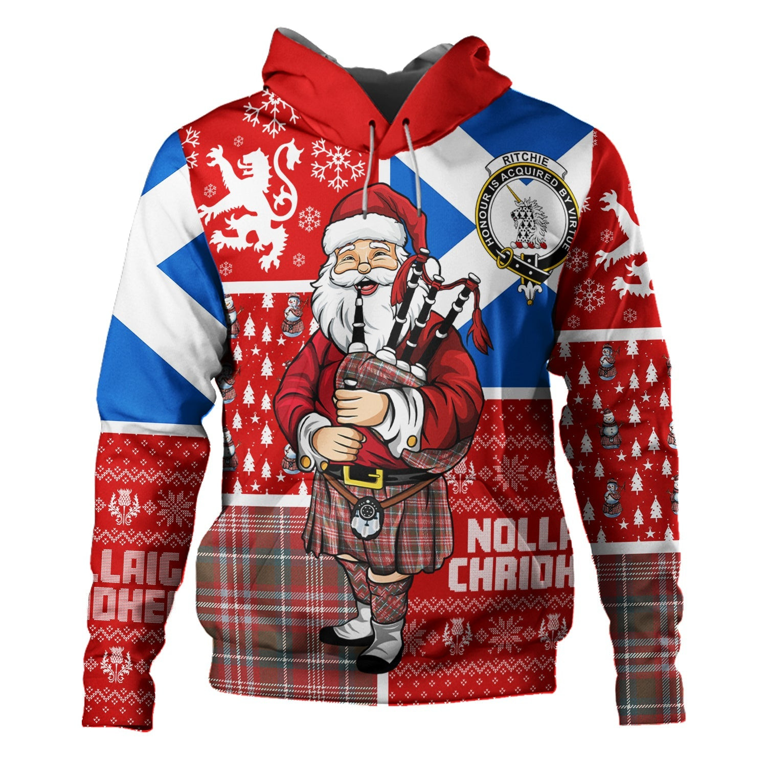 ScotsTee Shop Scottish Ritchie Weathered Clan Crest Tartan Hoodie Scotland Christmas Santa