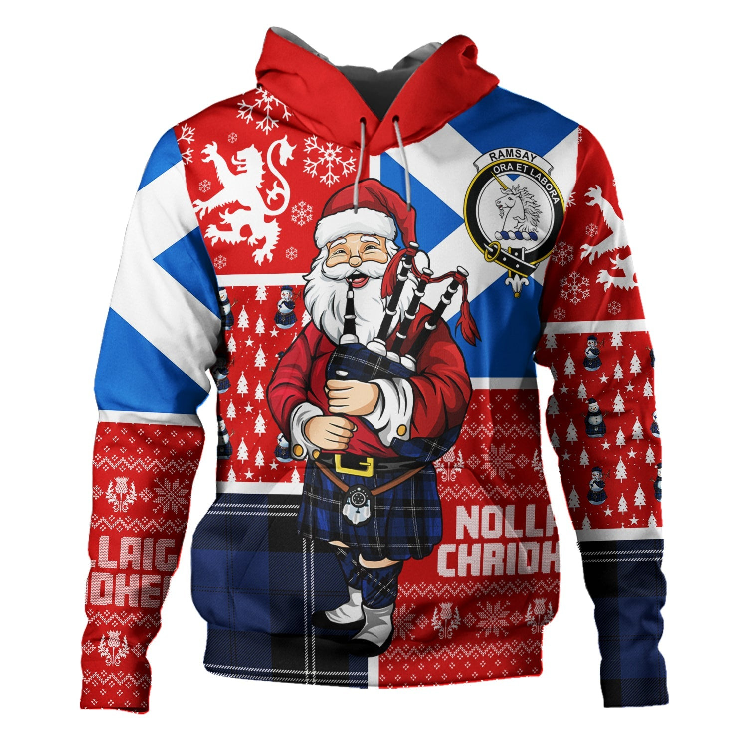 ScotsTee Shop Scottish Ramsay Blue Modern Clan Crest Tartan Hoodie Scotland Christmas Santa
