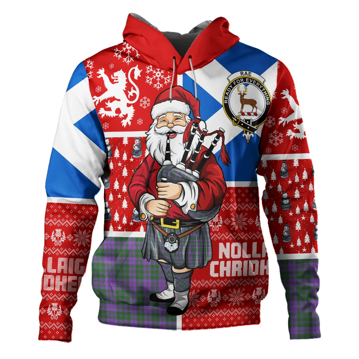 ScotsTee Shop Scottish Rae Ancient Clan Crest Tartan Hoodie Scotland Christmas Santa