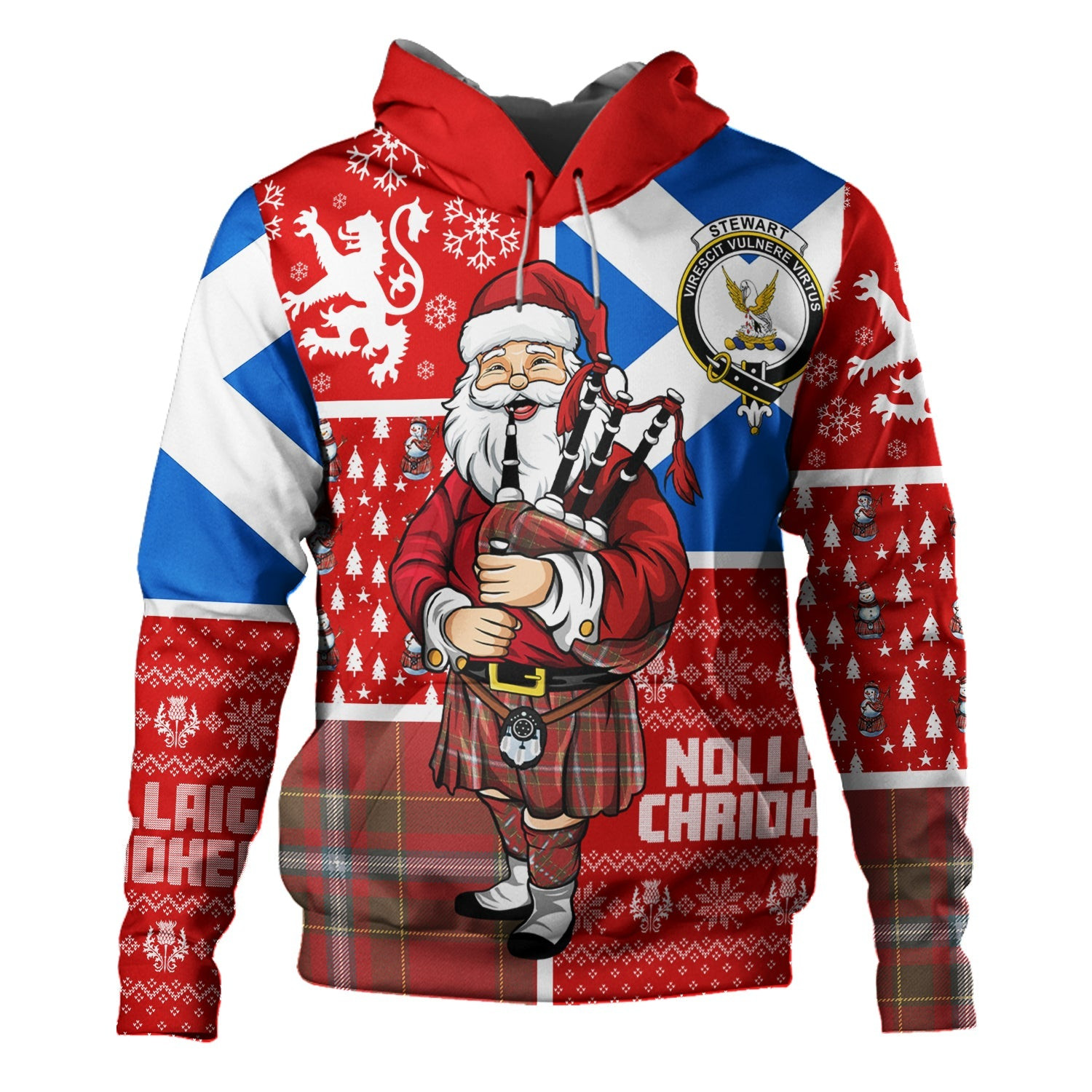 ScotsTee Shop Scottish Stewart of Fingask Weathered Clan Crest Tartan Hoodie Scotland Christmas Santa