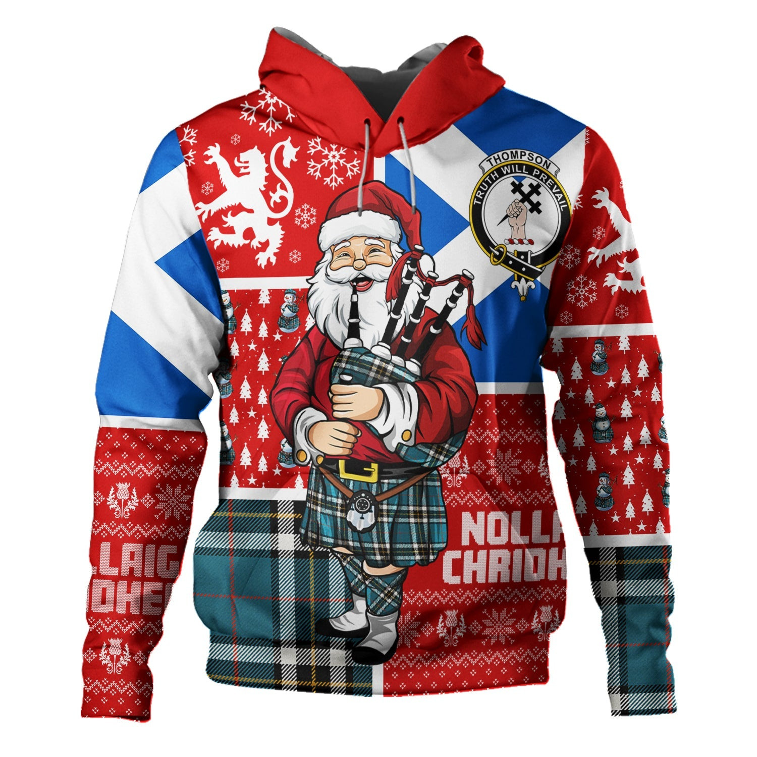 ScotsTee Shop Scottish Thomson Blue (MacThomas Blue Thompson Dress) Ancient Clan Crest Tartan Hoodie Scotland Christmas Santa