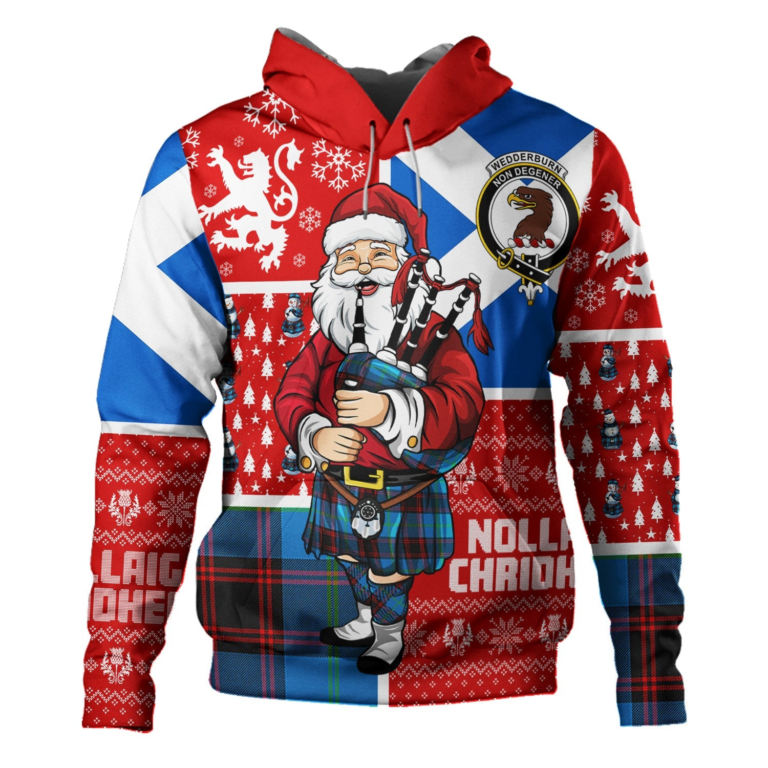 ScotsTee Shop Scottish Wedderburn Clan Crest Tartan Hoodie Scotland Christmas Santa
