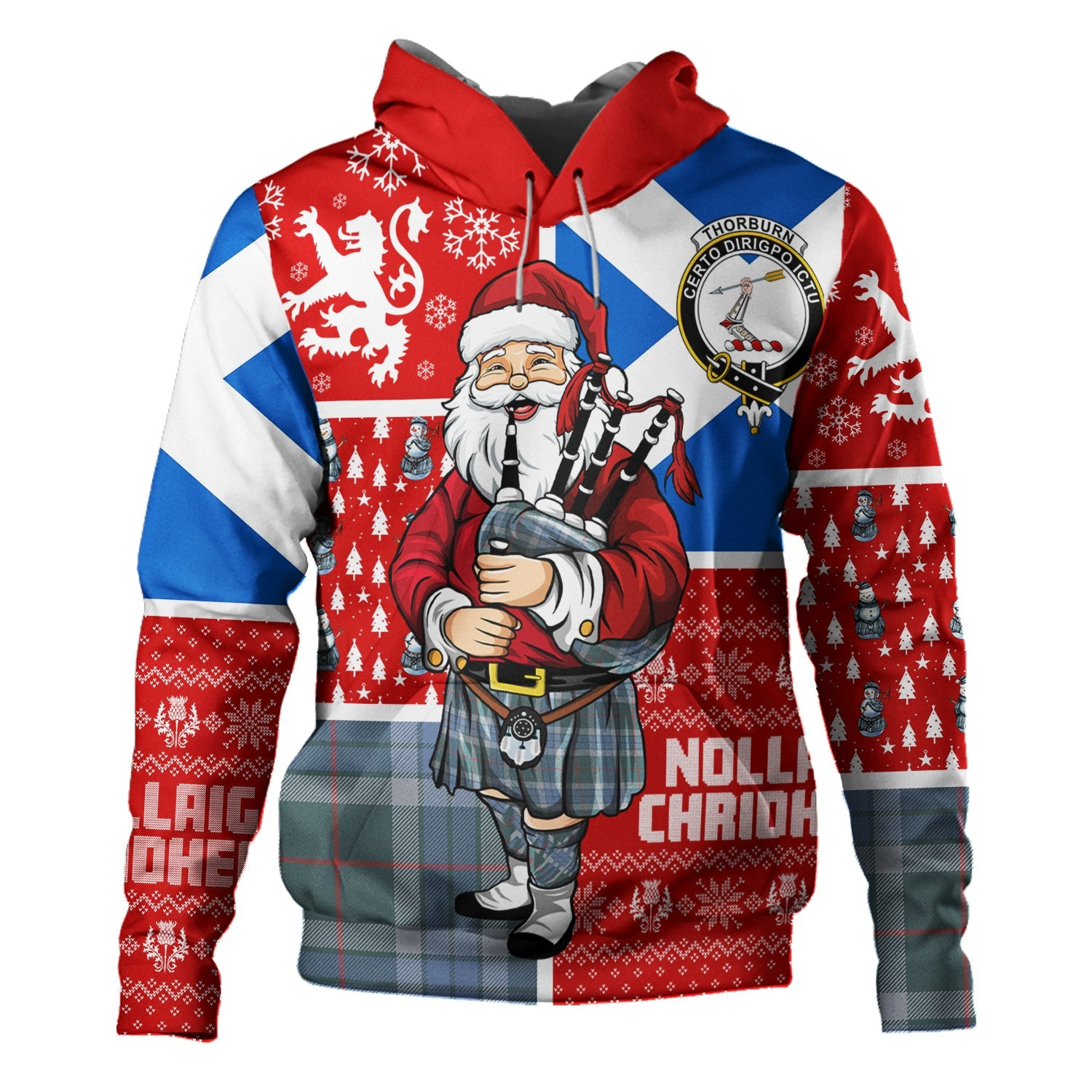 ScotsTee Shop Scottish Thorburn (Thurburn) Weathered Clan Crest Tartan Hoodie Scotland Christmas Santa