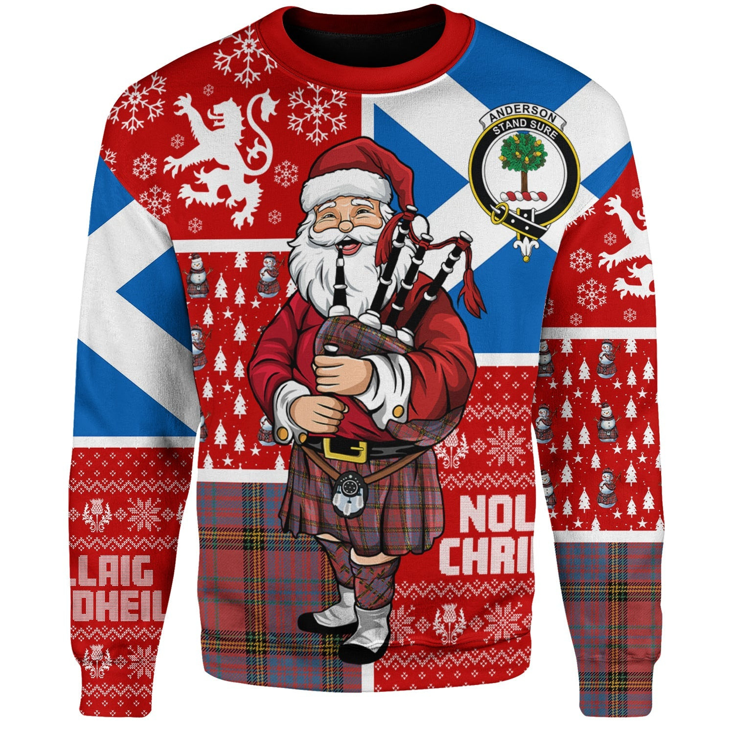 ScotsTee Shop Scottish Anderson of Kinneddar Red Ancient Clan Badge Tartan Ugly Christmas Knitted Sweater Scotland Christmas Santa