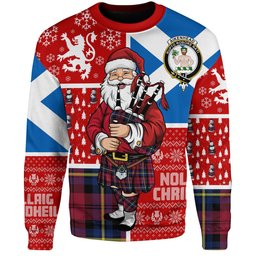 ScotsTee Shop Scottish Aitken Modern Clan Badge Tartan Ugly Christmas Knitted Sweater Scotland Christmas Santa