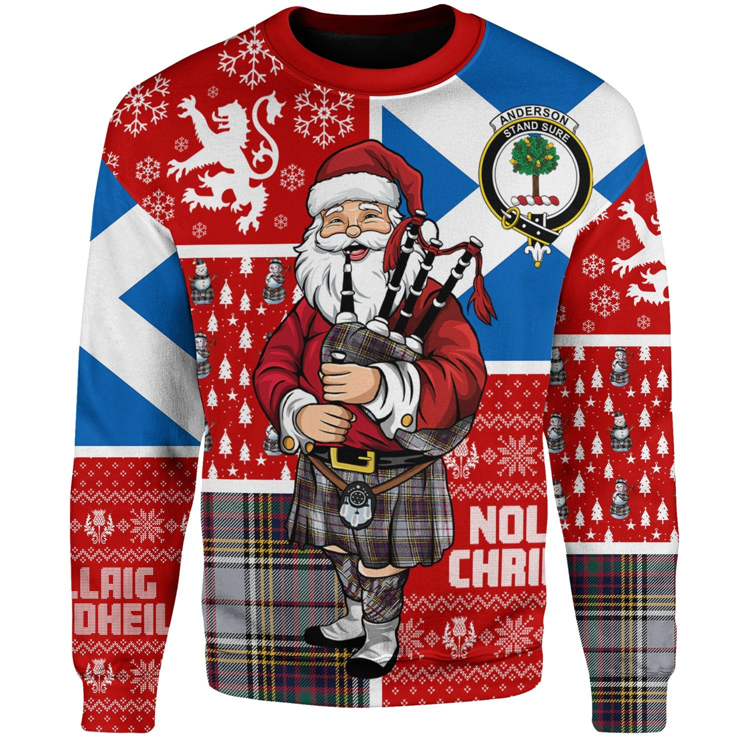 ScotsTee Shop Scottish Anderson Ross Modern Clan Badge Tartan Ugly Christmas Knitted Sweater Scotland Christmas Santa