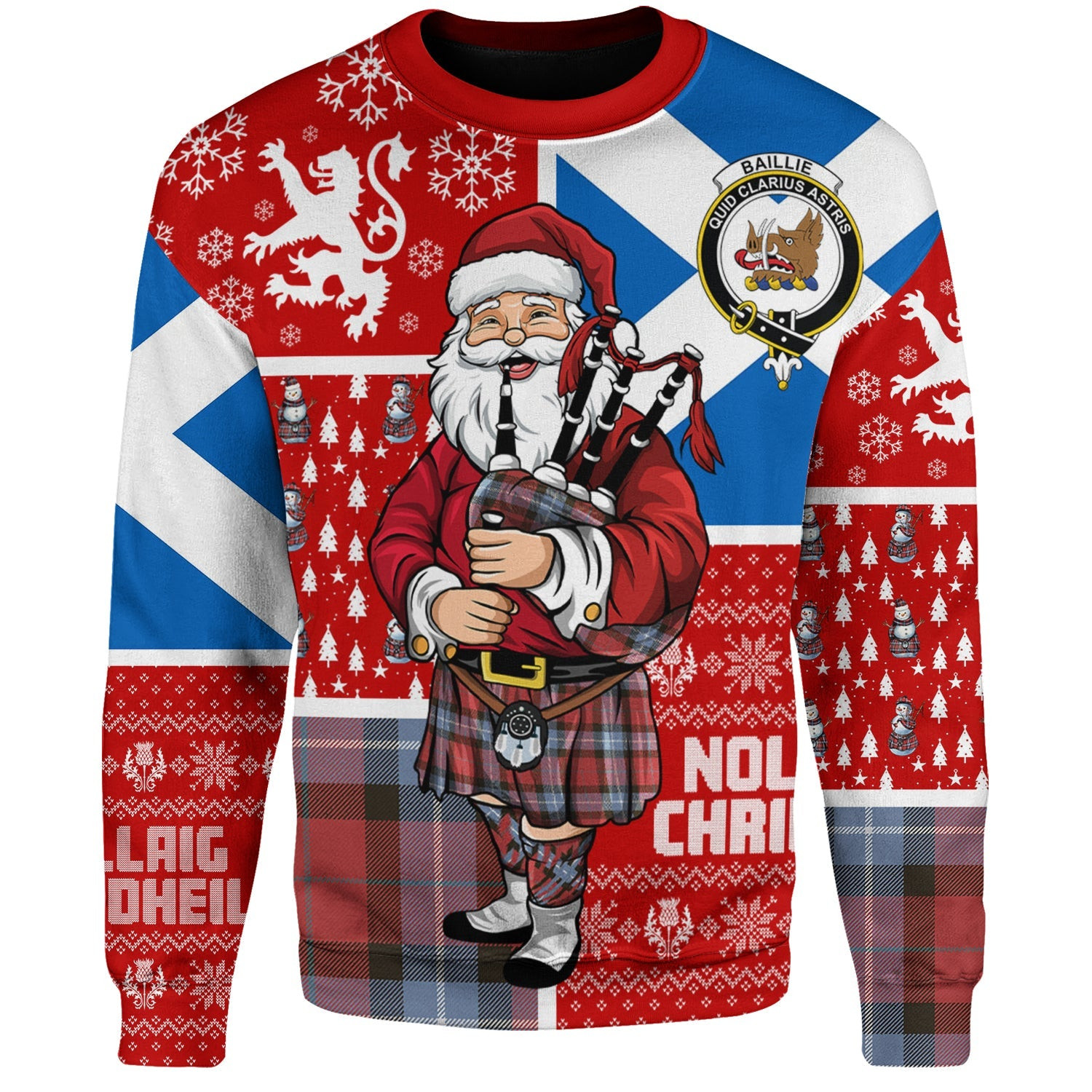 ScotsTee Shop Scottish Baillie of Polkemmet Red Weathered Clan Badge Tartan Ugly Christmas Knitted Sweater Scotland Christmas Santa
