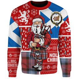 ScotsTee Shop Scottish Baillie of Polkemmet Red Weathered Clan Badge Tartan Ugly Christmas Knitted Sweater Scotland Christmas Santa