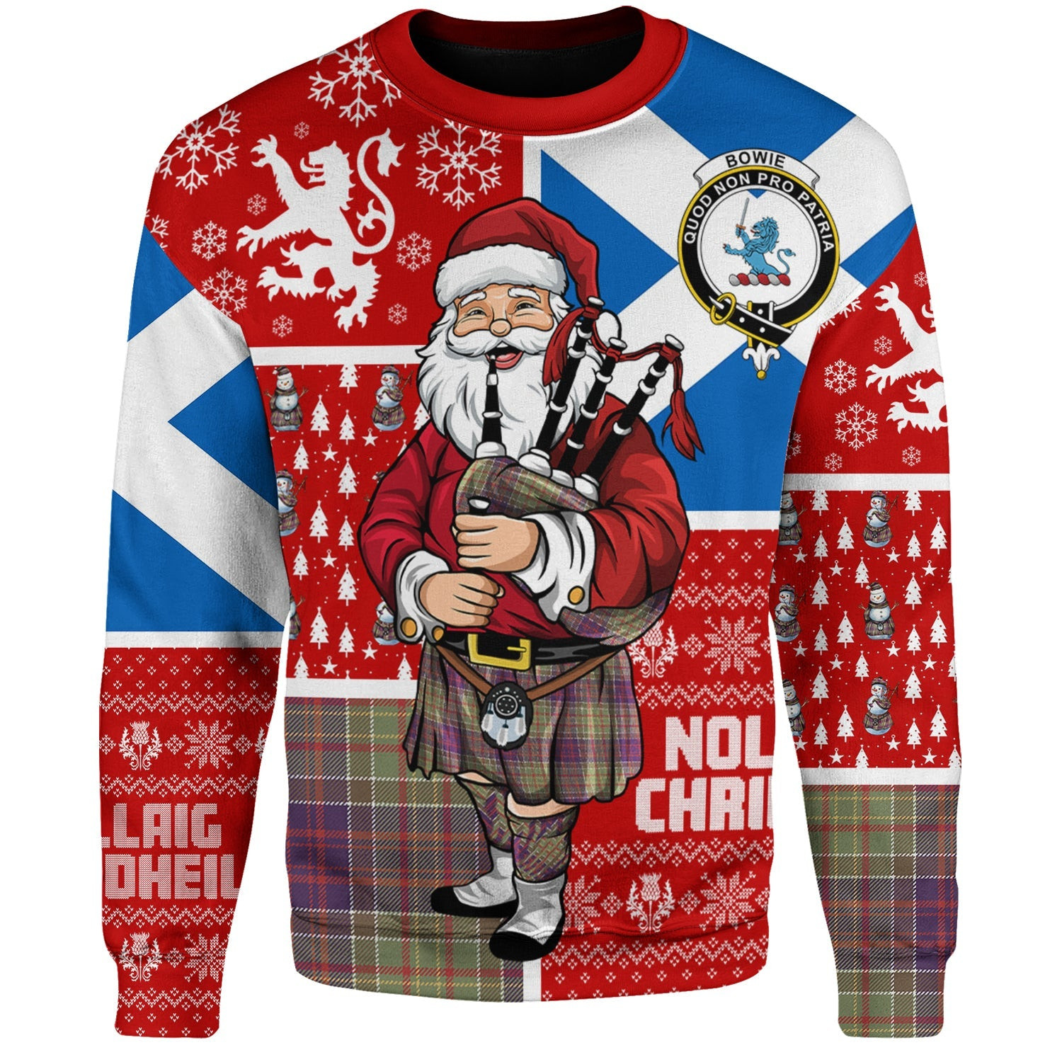 ScotsTee Shop Scottish Bowie Weathered Clan Badge Tartan Ugly Christmas Knitted Sweater Scotland Christmas Santa