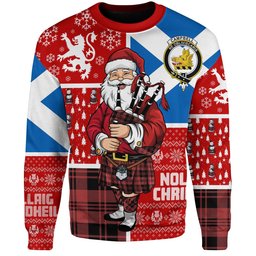 ScotsTee Shop Scottish Campbell of Lochlane Ancient 2 Clan Badge Tartan Ugly Christmas Knitted Sweater Scotland Christmas Santa