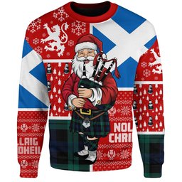 ScotsTee Shop Scottish Campbell of Lochawe Modern 2 Clan Badge Tartan Ugly Christmas Knitted Sweater Scotland Christmas Santa