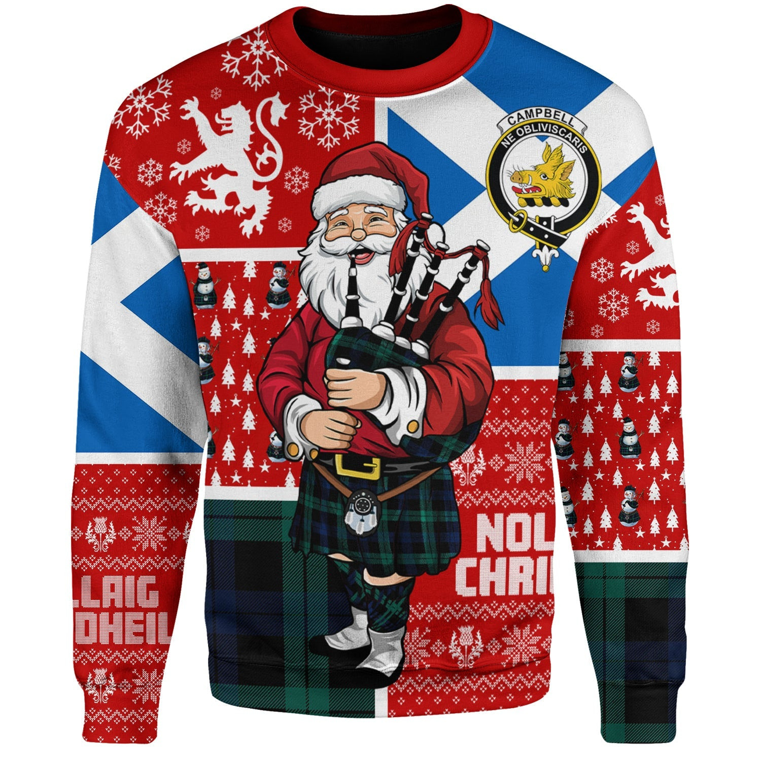 ScotsTee Shop Scottish Campbell of Lochawe Modern 2 Clan Badge Tartan Ugly Christmas Knitted Sweater Scotland Christmas Santa