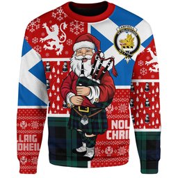 ScotsTee Shop Scottish Campbell of Lochawe Modern 2 Clan Badge Tartan Ugly Christmas Knitted Sweater Scotland Christmas Santa