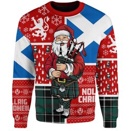 ScotsTee Shop Scottish Cleghorn Modern Clan Badge Tartan Ugly Christmas Knitted Sweater Scotland Christmas Santa