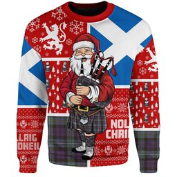 ScotsTee Shop Scottish Campbell of Loudon (Campbell Louden) Weathered 2 Clan Badge Tartan Ugly Christmas Knitted Sweater Scotland Christmas Santa