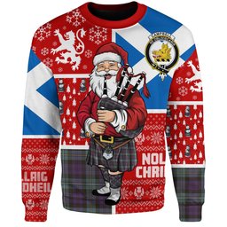 ScotsTee Shop Scottish Campbell of Loudon (Campbell Louden) Weathered 2 Clan Badge Tartan Ugly Christmas Knitted Sweater Scotland Christmas Santa
