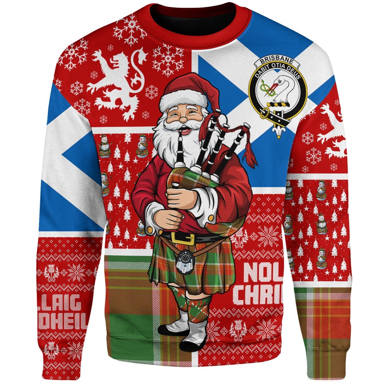 ScotsTee Shop Scottish Brisbane Ancient Clan Badge Tartan Ugly Christmas Knitted Sweater Scotland Christmas Santa