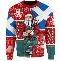 ScotsTee Shop Scottish Cleland Ancient Clan Badge Tartan Ugly Christmas Knitted Sweater Scotland Christmas Santa