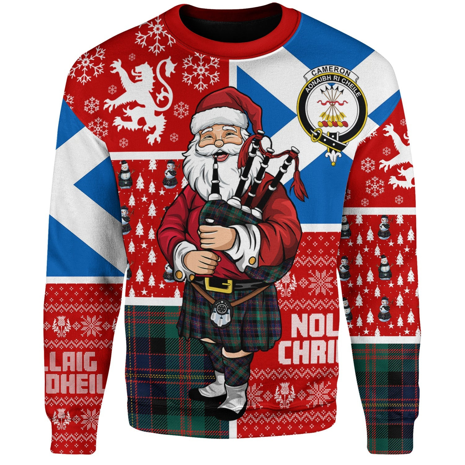ScotsTee Shop Scottish Cameron of Erracht #3 Modern 2 Clan Badge Tartan Ugly Christmas Knitted Sweater Scotland Christmas Santa