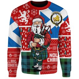 ScotsTee Shop Scottish Campbell of Glenlyon Ancient 2 Clan Badge Tartan Ugly Christmas Knitted Sweater Scotland Christmas Santa