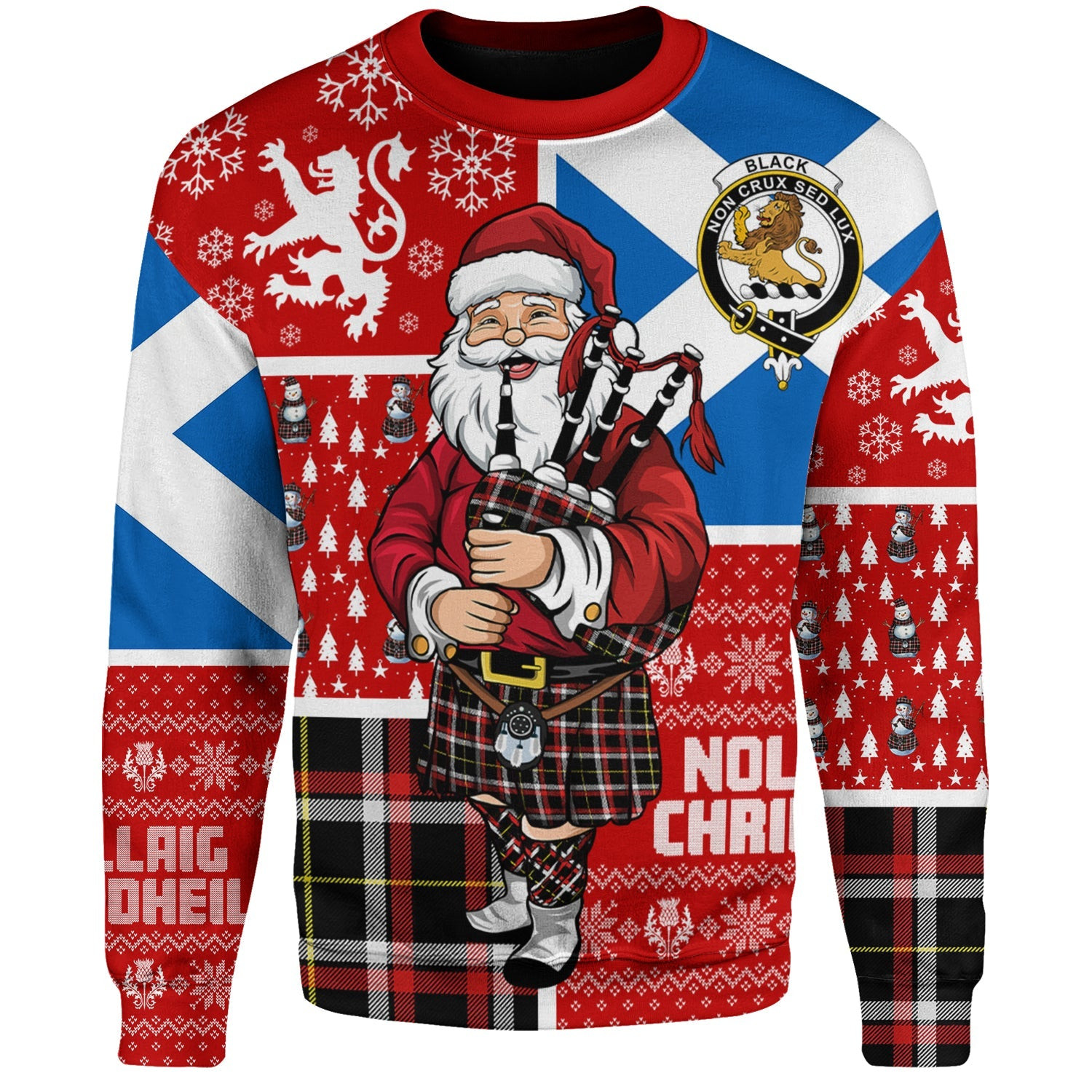 ScotsTee Shop Scottish Black (DCD) Modern Clan Badge Tartan Ugly Christmas Knitted Sweater Scotland Christmas Santa
