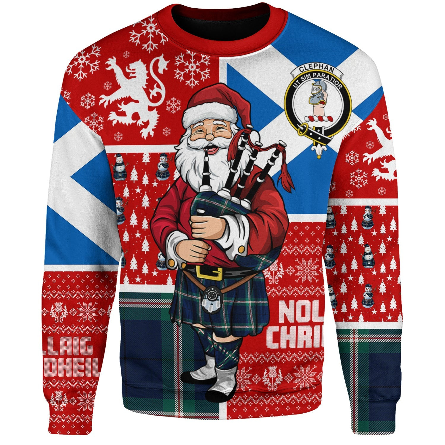 ScotsTee Shop Scottish Cleland Modern Clan Badge Tartan Ugly Christmas Knitted Sweater Scotland Christmas Santa