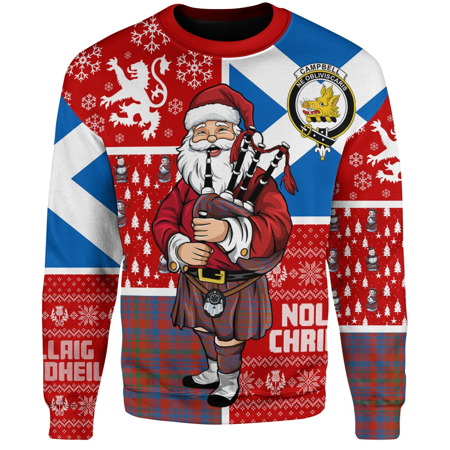ScotsTee Shop Scottish Campbell of Loudon Plaid Ancient 2 Clan Badge Tartan Ugly Christmas Knitted Sweater Scotland Christmas Santa