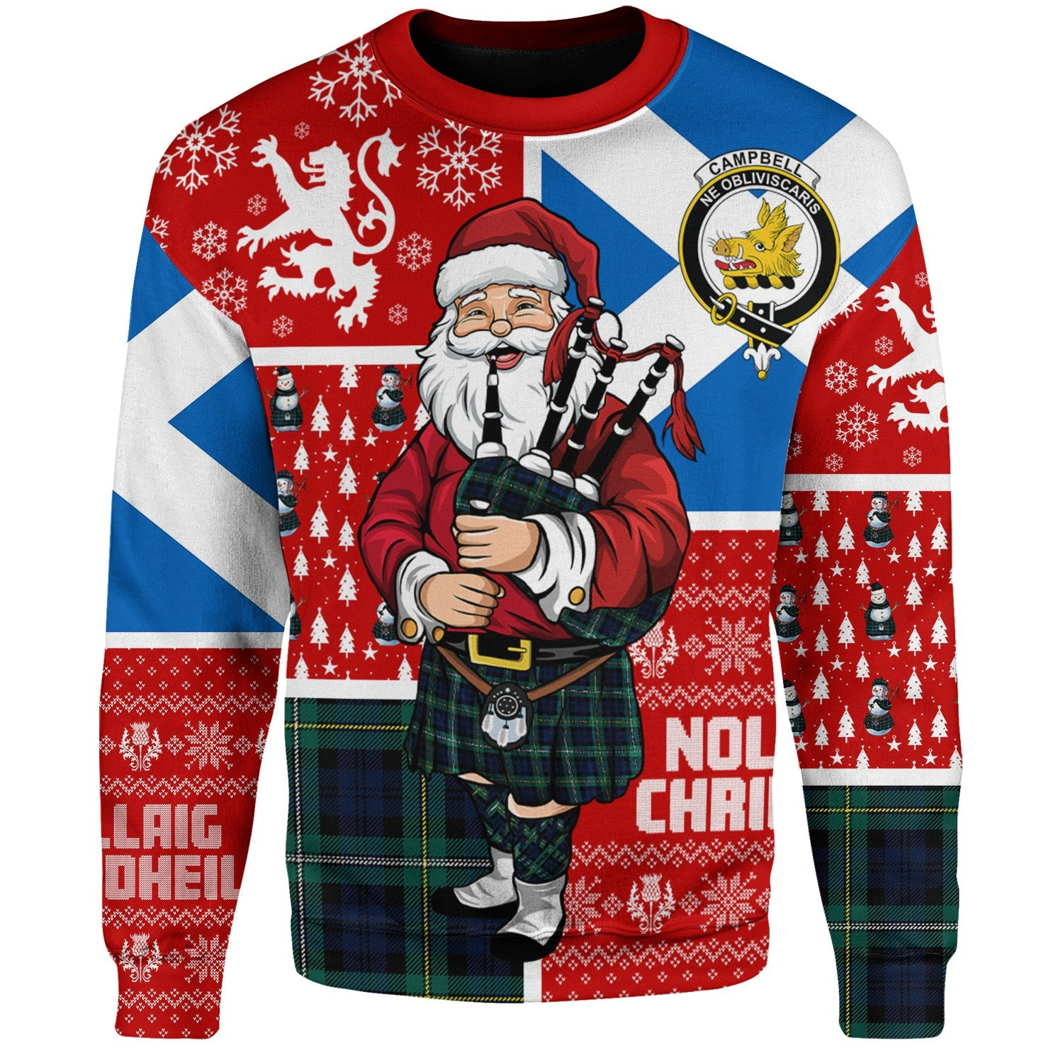 ScotsTee Shop Scottish Campbell of Loudon (Campbell Louden) Modern 2 Clan Badge Tartan Ugly Christmas Knitted Sweater Scotland Christmas Santa