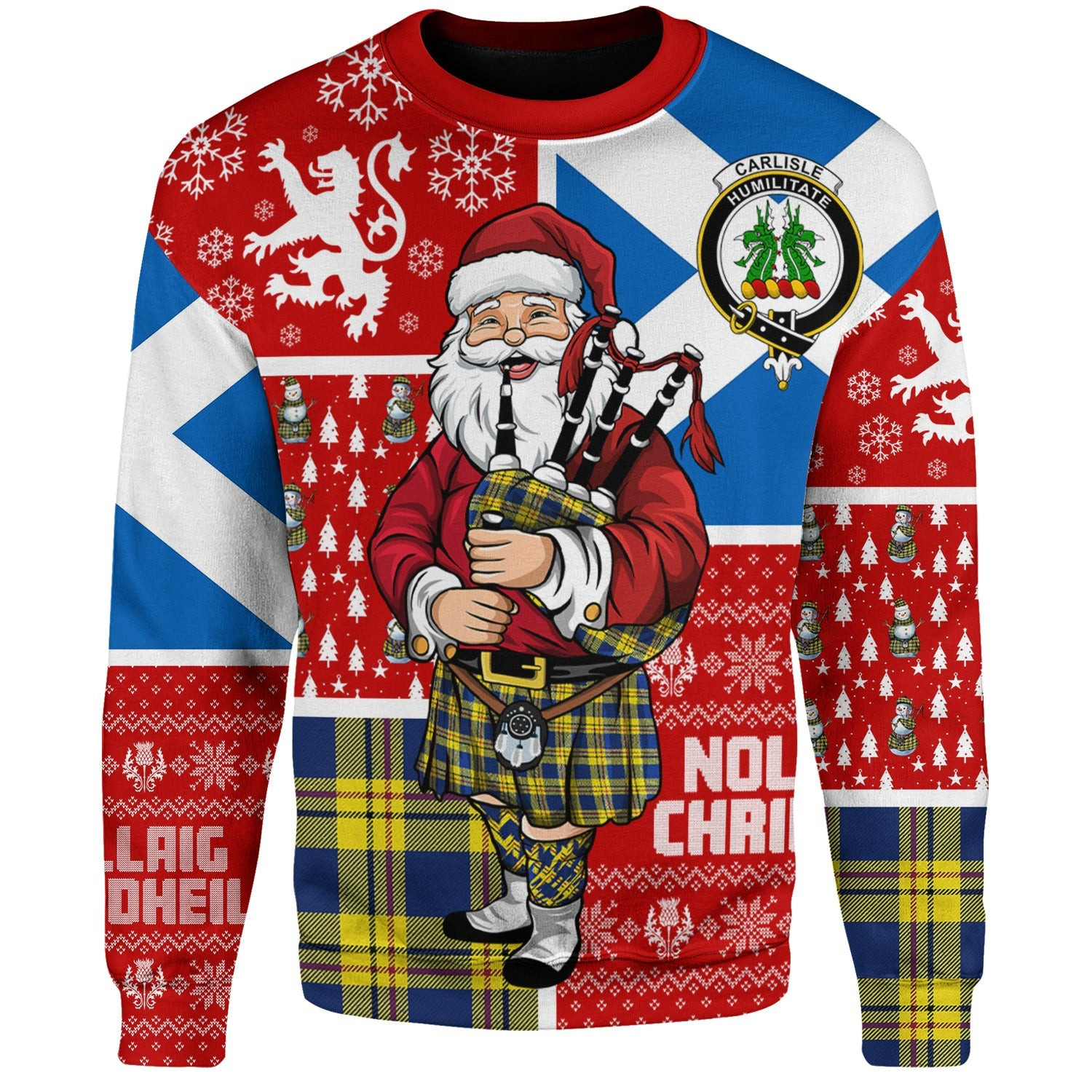 ScotsTee Shop Scottish Carlisle (Carlill) Modern Clan Badge Tartan Ugly Christmas Knitted Sweater Scotland Christmas Santa