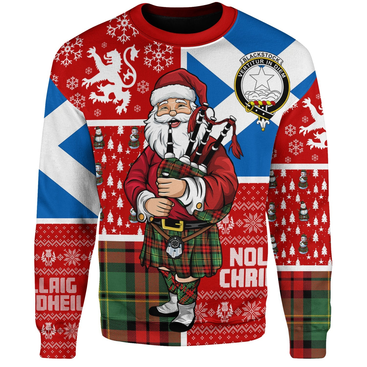 ScotsTee Shop Scottish Blackstock Hunting Modern Clan Badge Tartan Ugly Christmas Knitted Sweater Scotland Christmas Santa