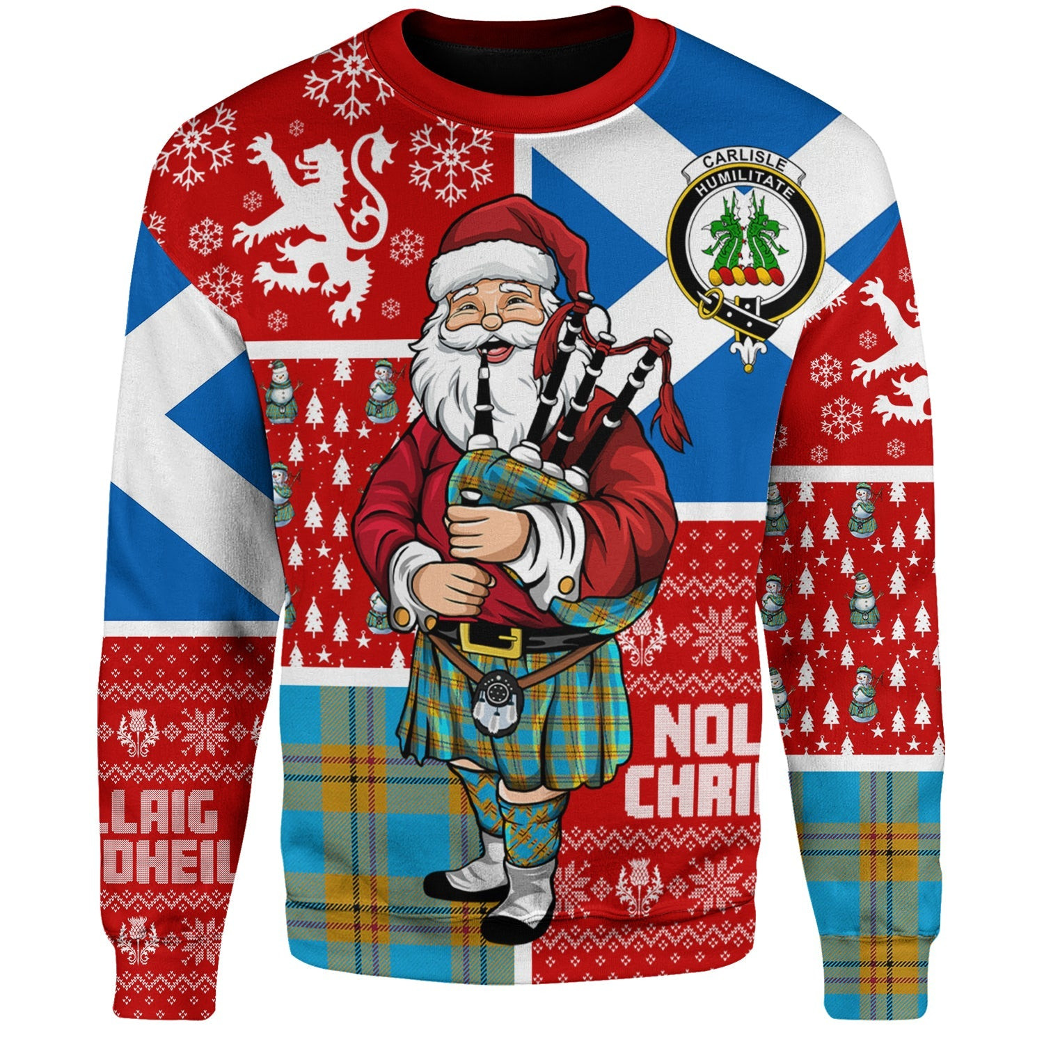 ScotsTee Shop Scottish Carlisle (Carlill) Ancient Clan Badge Tartan Ugly Christmas Knitted Sweater Scotland Christmas Santa