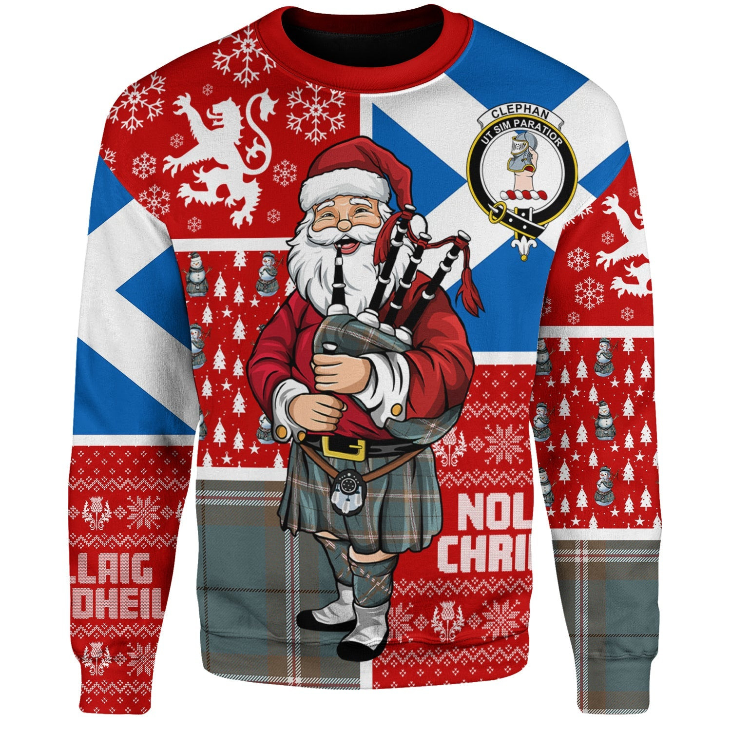 ScotsTee Shop Scottish Cleland Weathered Clan Badge Tartan Ugly Christmas Knitted Sweater Scotland Christmas Santa