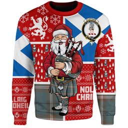 ScotsTee Shop Scottish Cleland Weathered Clan Badge Tartan Ugly Christmas Knitted Sweater Scotland Christmas Santa