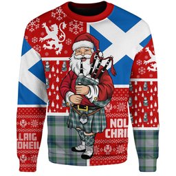 ScotsTee Shop Scottish Fraser Arisaid Green Clan Badge Tartan Ugly Christmas Knitted Sweater Scotland Christmas Santa