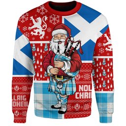 ScotsTee Shop Scottish Erskine Blue Clan Badge Tartan Ugly Christmas Knitted Sweater Scotland Christmas Santa