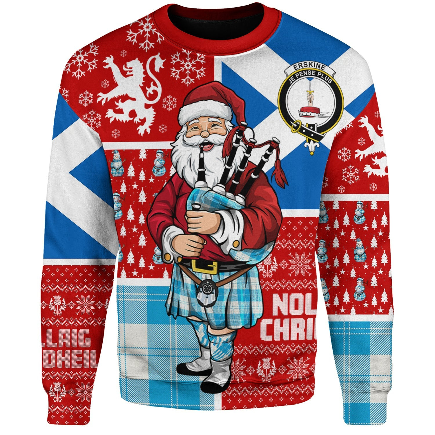 ScotsTee Shop Scottish Erskine Blue Clan Badge Tartan Ugly Christmas Knitted Sweater Scotland Christmas Santa