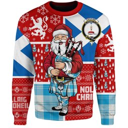 ScotsTee Shop Scottish Erskine Blue Clan Badge Tartan Ugly Christmas Knitted Sweater Scotland Christmas Santa