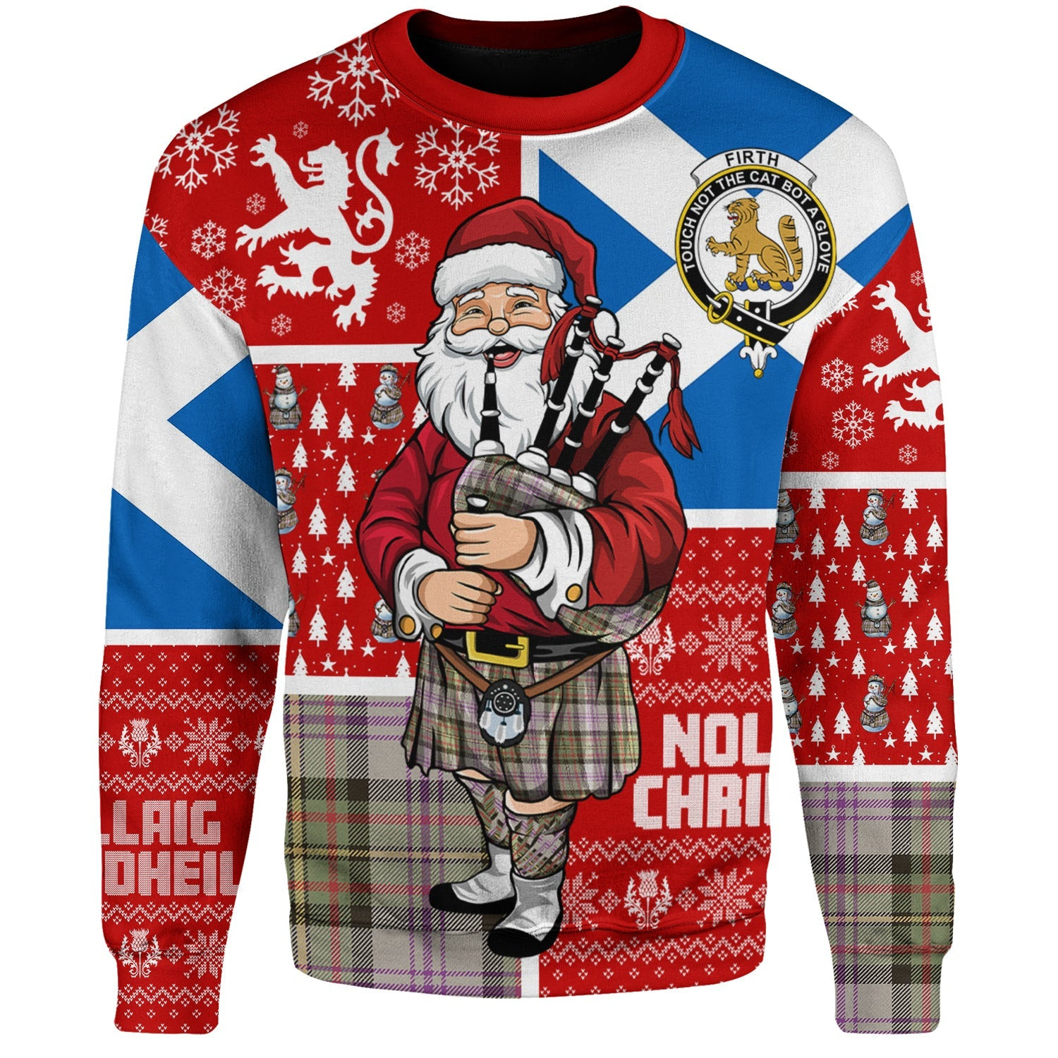ScotsTee Shop Scottish Firth of Tay (Gillies Dress) Weathered Clan Badge Tartan Ugly Christmas Knitted Sweater Scotland Christmas Santa