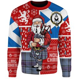 ScotsTee Shop Scottish Haney Blue Weathered Clan Badge Tartan Ugly Christmas Knitted Sweater Scotland Christmas Santa