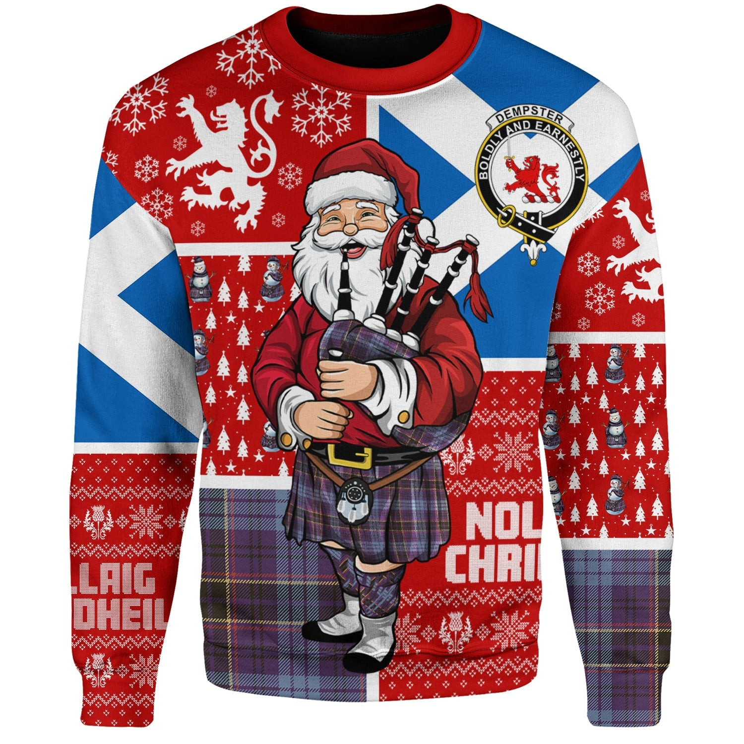 ScotsTee Shop Scottish Dempster Weathered Clan Badge Tartan Ugly Christmas Knitted Sweater Scotland Christmas Santa
