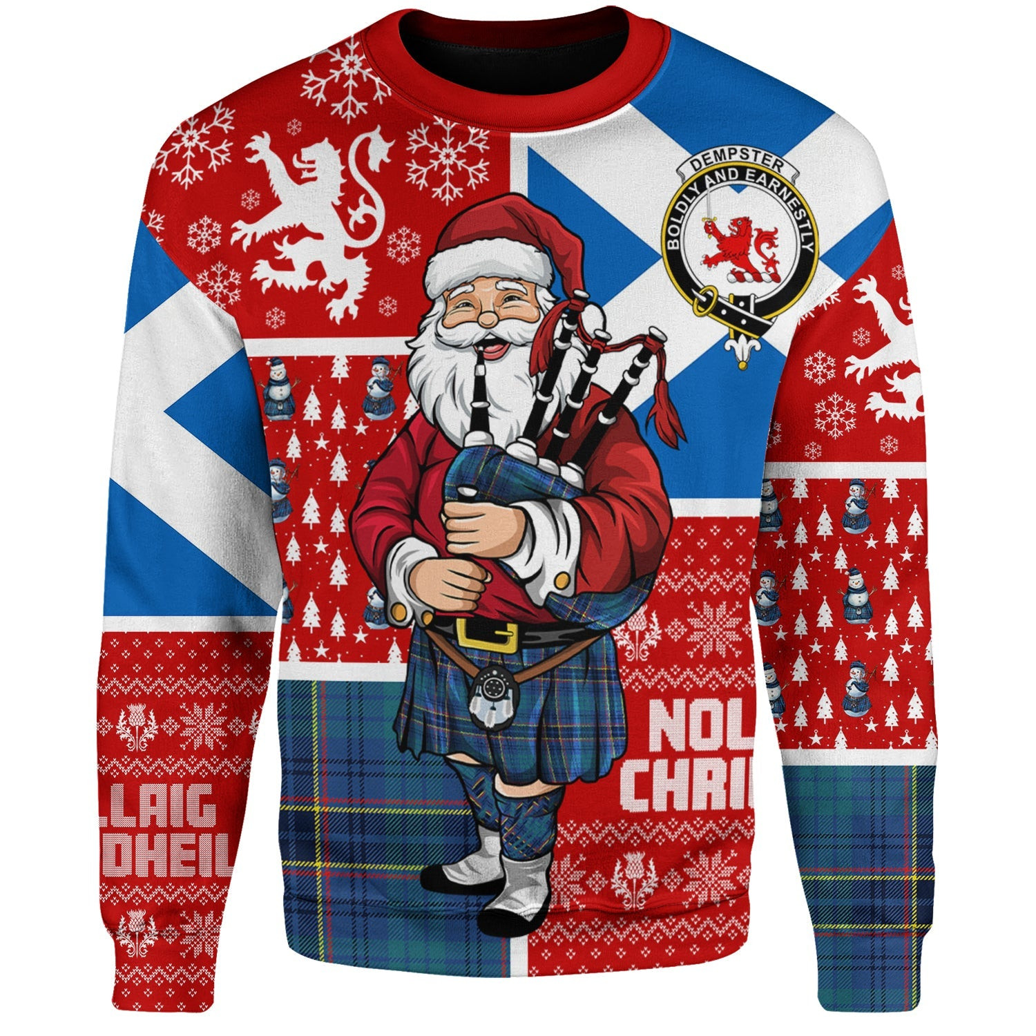 ScotsTee Shop Scottish Dempster Modern Clan Badge Tartan Ugly Christmas Knitted Sweater Scotland Christmas Santa