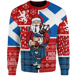 ScotsTee Shop Scottish Haney Blue Ancient Clan Badge Tartan Ugly Christmas Knitted Sweater Scotland Christmas Santa