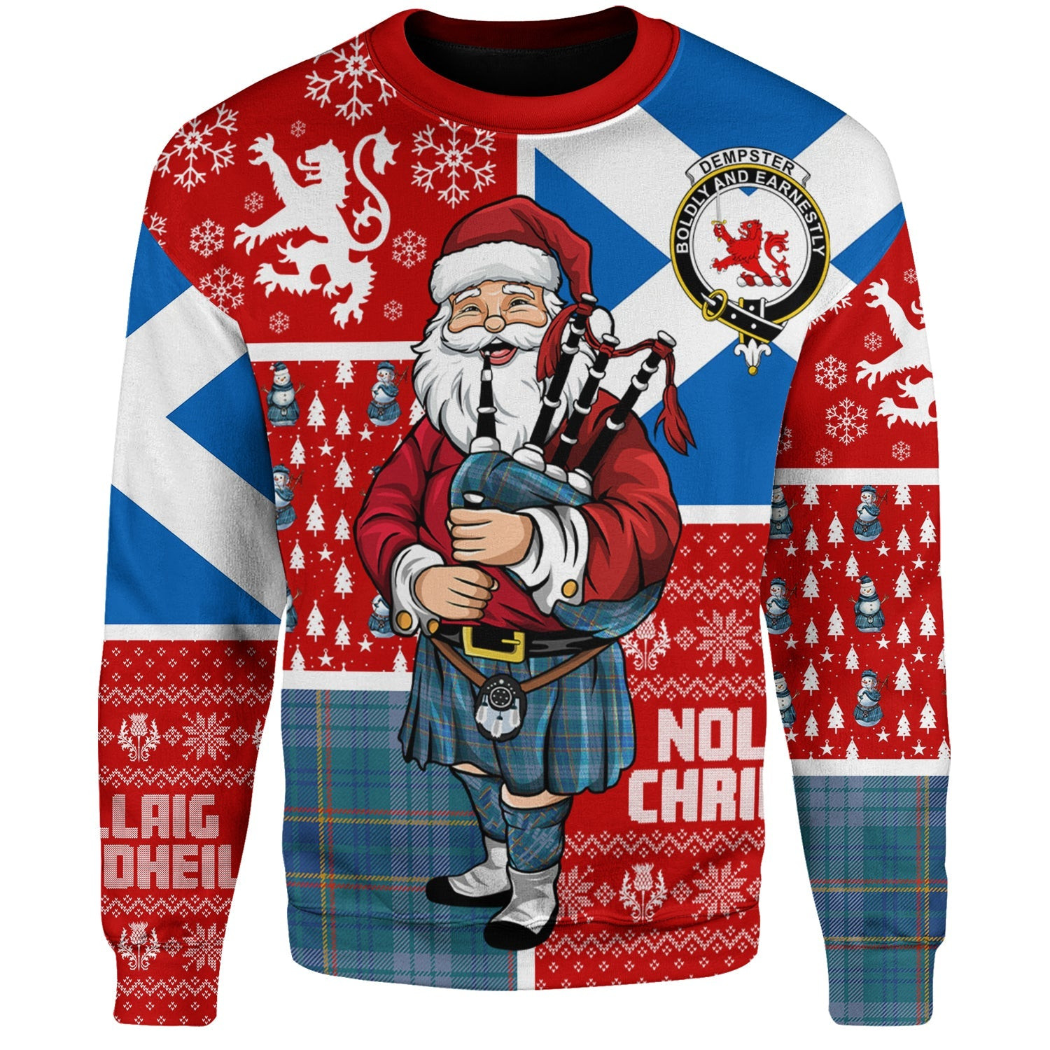 ScotsTee Shop Scottish Dempster Ancient Clan Badge Tartan Ugly Christmas Knitted Sweater Scotland Christmas Santa