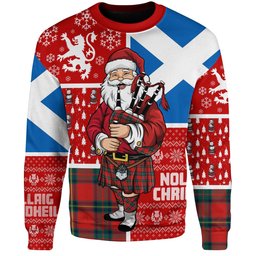 ScotsTee Shop Scottish Cruikshank Modern Clan Badge Tartan Ugly Christmas Knitted Sweater Scotland Christmas Santa