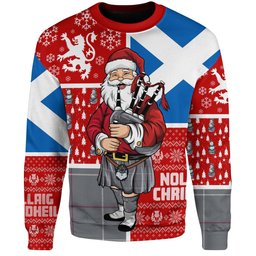 ScotsTee Shop Scottish Dunbar of Pitgaveny Clan Badge Tartan Ugly Christmas Knitted Sweater Scotland Christmas Santa