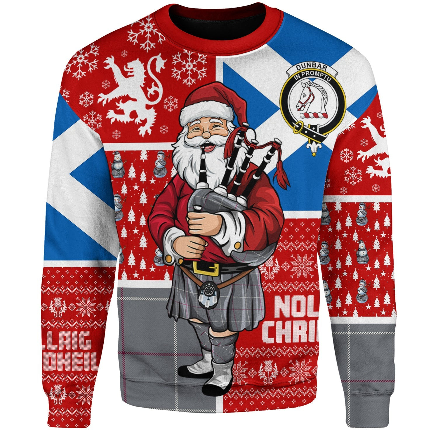 ScotsTee Shop Scottish Dunbar of Pitgaveny Clan Badge Tartan Ugly Christmas Knitted Sweater Scotland Christmas Santa