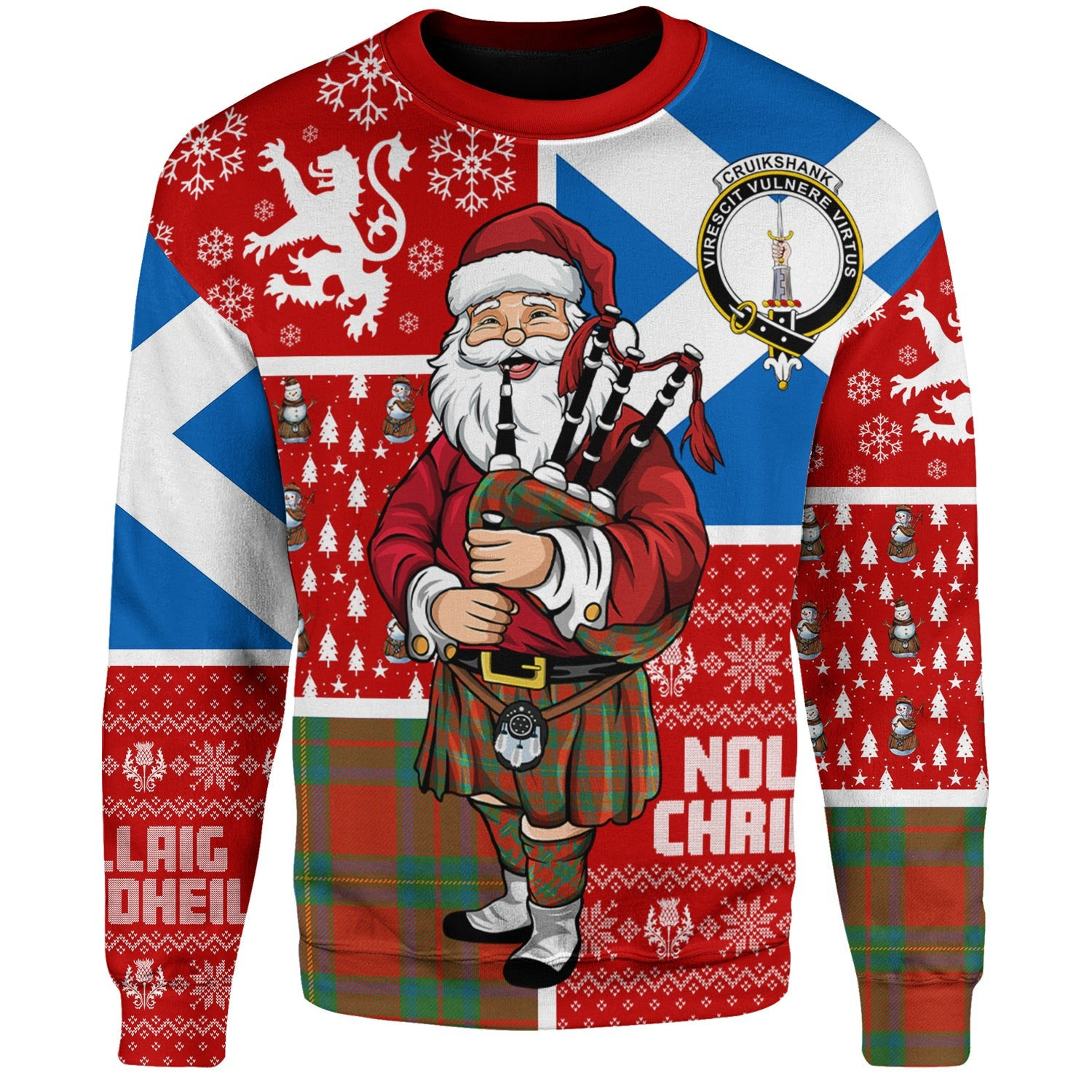 ScotsTee Shop Scottish Cruikshank Ancient Clan Badge Tartan Ugly Christmas Knitted Sweater Scotland Christmas Santa