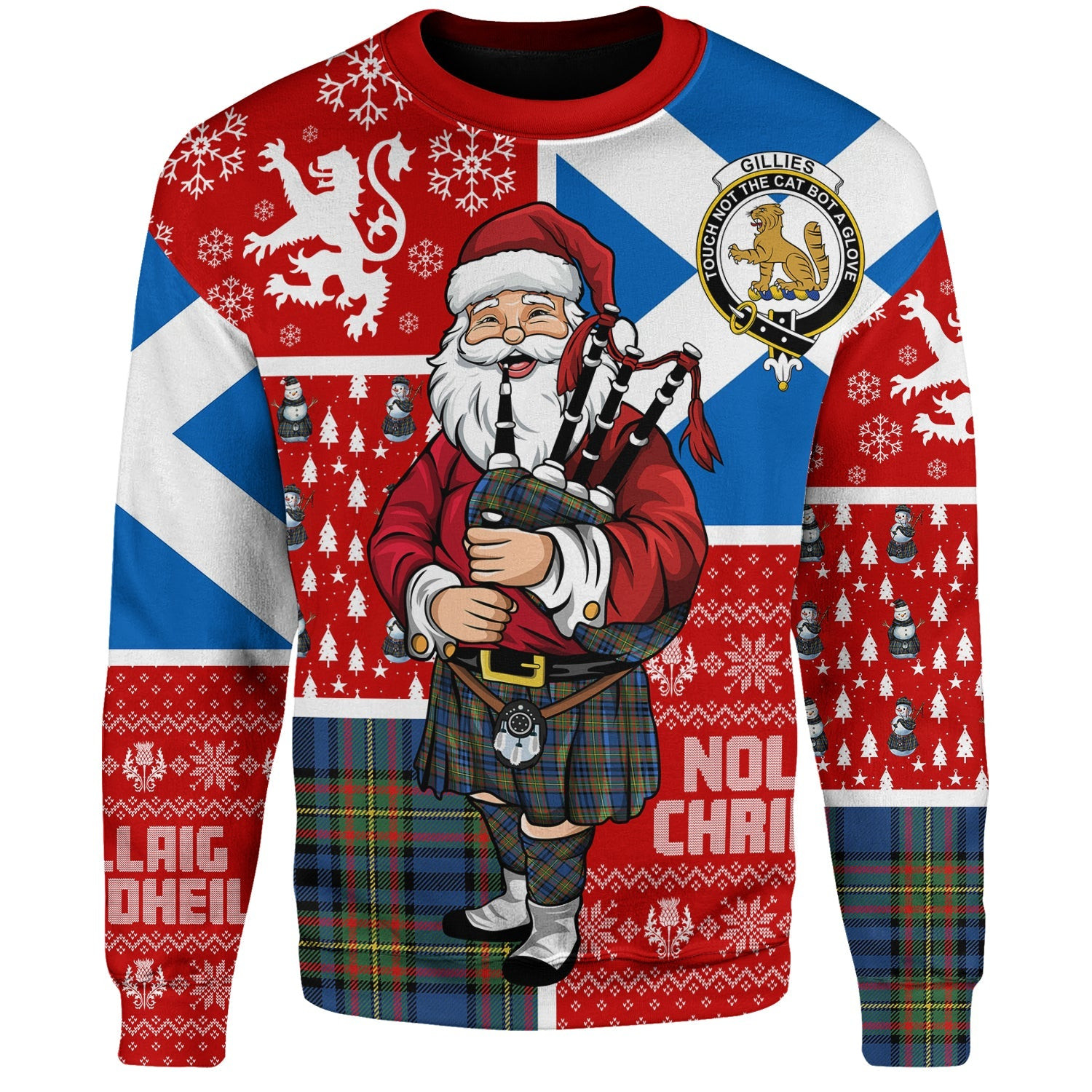 ScotsTee Shop Scottish Gillies Modern Clan Badge Tartan Ugly Christmas Knitted Sweater Scotland Christmas Santa