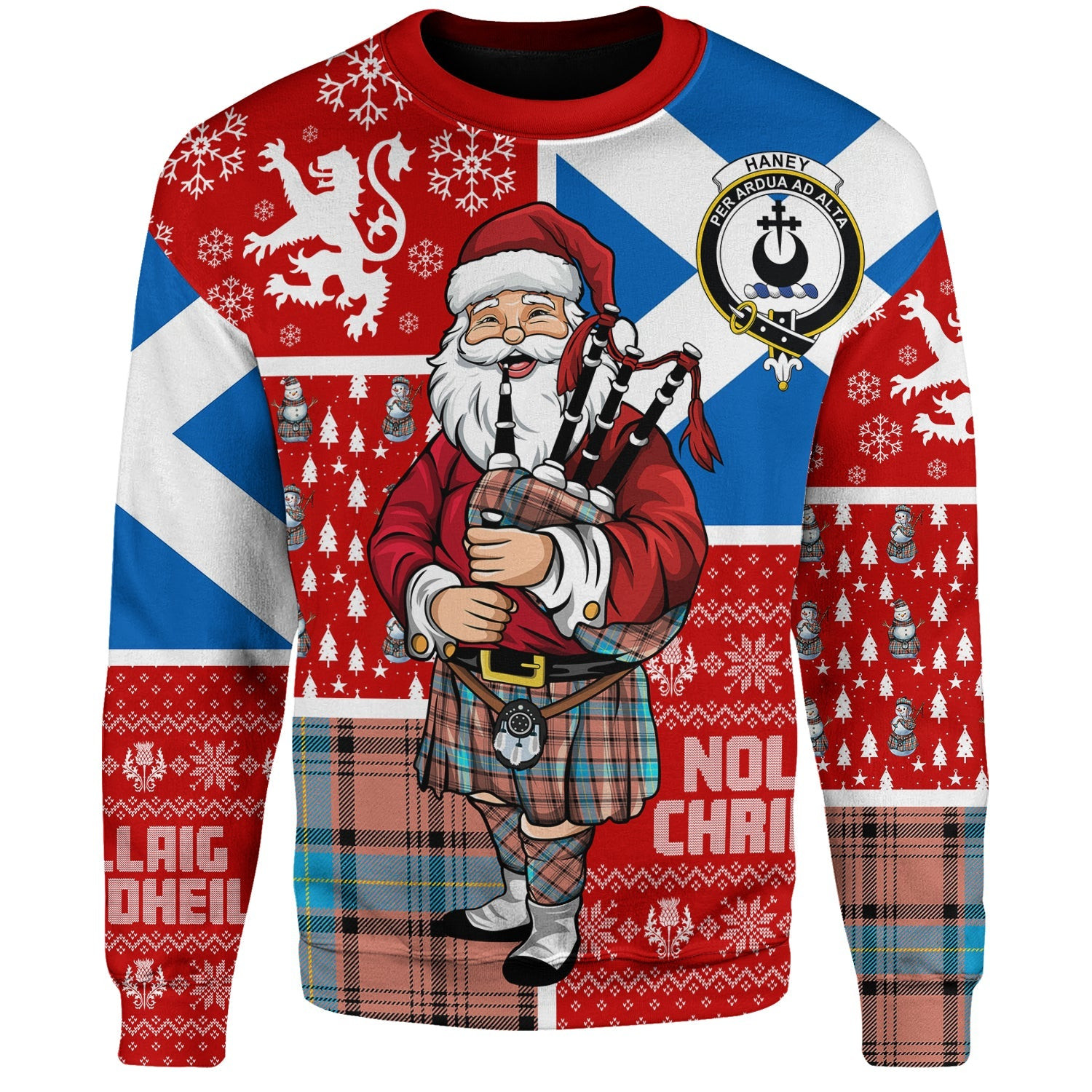 ScotsTee Shop Scottish Haney Dress Modern Clan Badge Tartan Ugly Christmas Knitted Sweater Scotland Christmas Santa