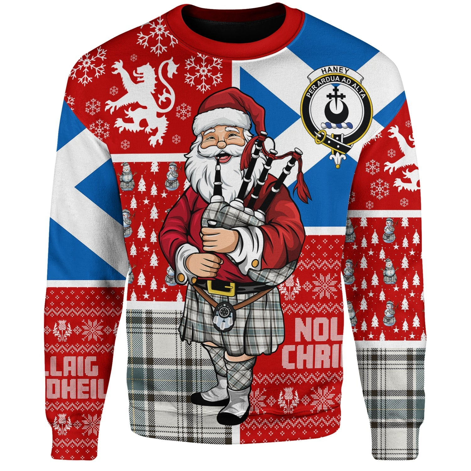 ScotsTee Shop Scottish Haney Weathered Clan Badge Tartan Ugly Christmas Knitted Sweater Scotland Christmas Santa